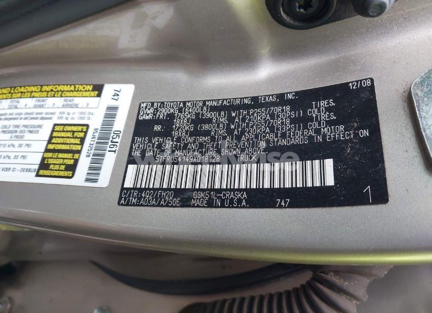 Photo 9 of 2009 Toyota Tundra GRADE V6 (VIN 5TFRU54149X018128)