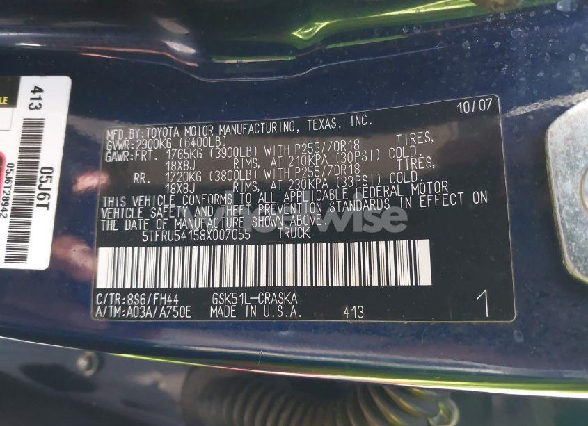 Photo 9 of 2008 Toyota Tundra BASE V6 (VIN 5TFRU54158X007055)