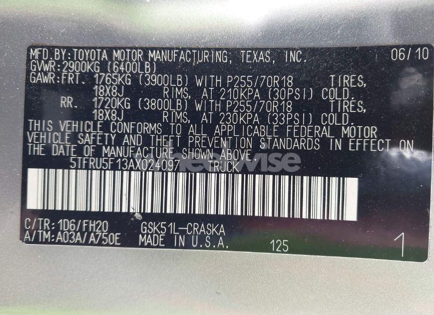 Photo 9 of 2010 Toyota Tundra GRADE V6 (VIN 5TFRU5F13AX024097)