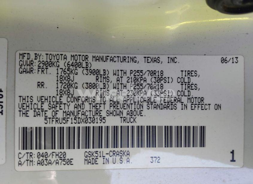 Photo 9 of 2013 Toyota Tundra GRADE V6 (VIN 5TFRU5F15DX030195)