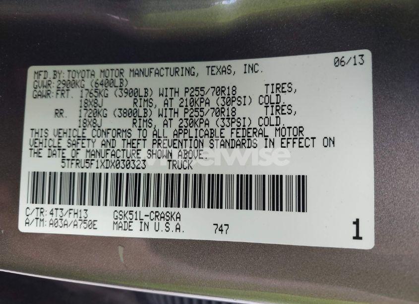 Photo 9 of 2013 Toyota Tundra GRADE V6 (VIN 5TFRU5F1XDX030323)