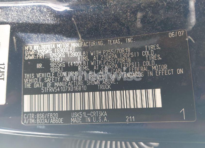 Photo 9 of 2007 Toyota Tundra SR5 V8 (VIN 5TFRV54107X016810)