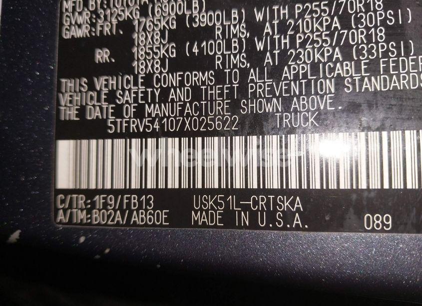 Photo 9 of 2007 Toyota Tundra SR5 V8 (VIN 5TFRV54107X025622)
