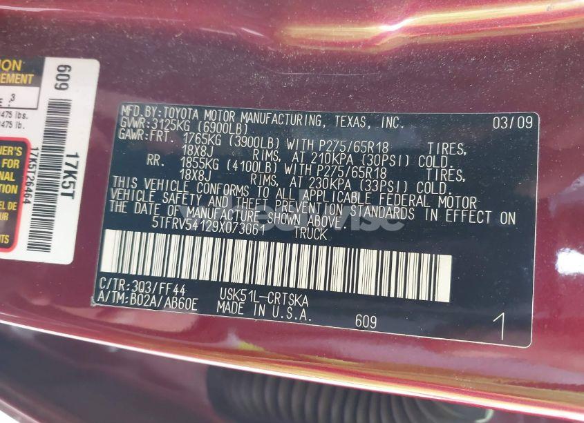 Photo 9 of 2009 Toyota Tundra SR5 5.7L V8 (VIN 5TFRV54129X073061)