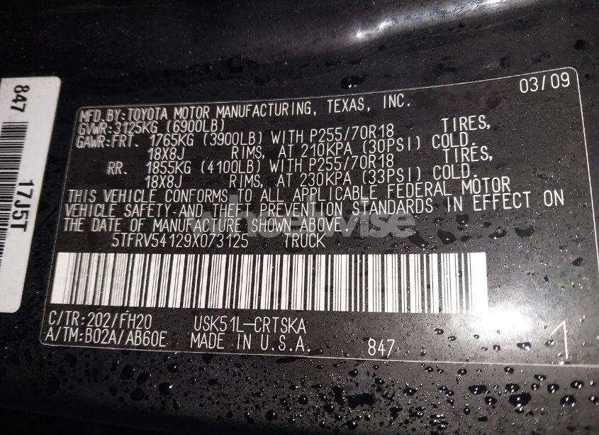 Photo 9 of 2009 Toyota Tundra SR5 5.7L V8 (VIN 5TFRV54129X073125)