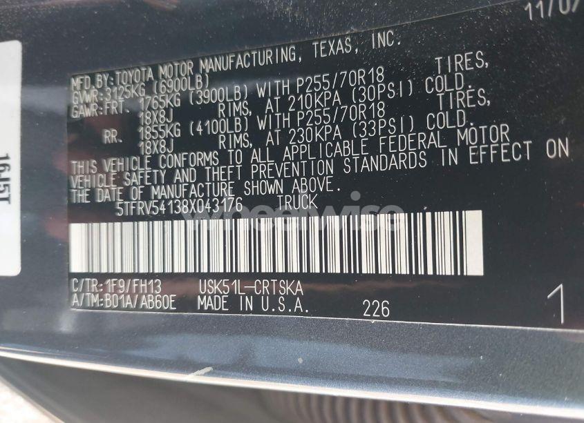 Photo 9 of 2008 Toyota Tundra BASE 5.7L V8 (VIN 5TFRV54138X043176)