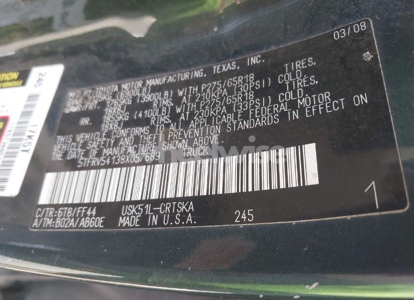 Photo 9 of 2008 Toyota Tundra SR5 5.7L V8 (VIN 5TFRV54138X057689)