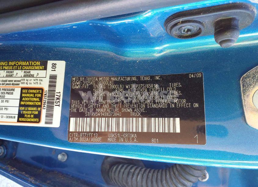 Photo 9 of 2009 Toyota Tundra SR5 5.7L V8 (VIN 5TFRV54149X073840)