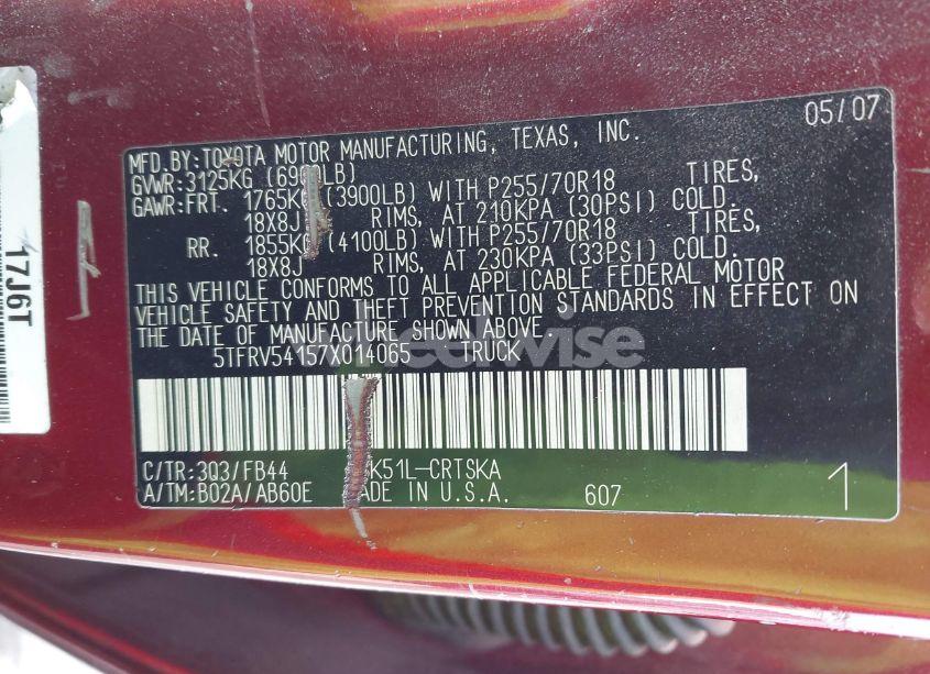 Photo 9 of 2007 Toyota Tundra SR5 V8 (VIN 5TFRV54157X014065)