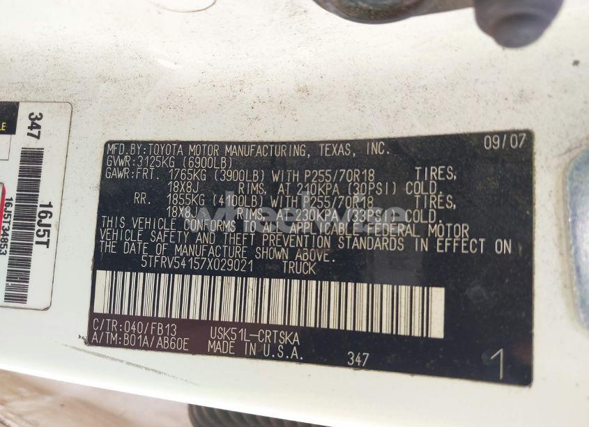 Photo 9 of 2007 Toyota Tundra SR5 V8 (VIN 5TFRV54157X029021)