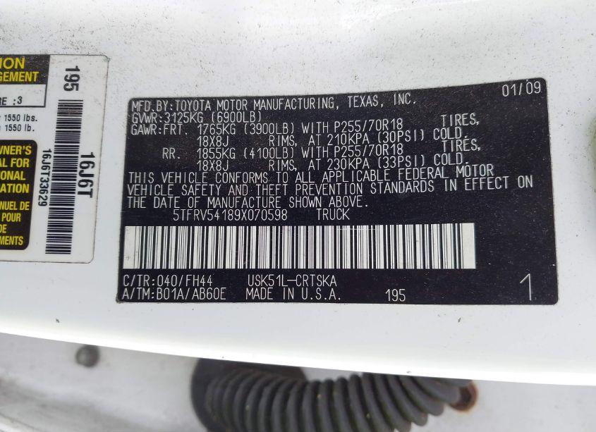 Photo 9 of 2009 Toyota Tundra GRADE 5.7L V8 (VIN 5TFRV54189X070598)