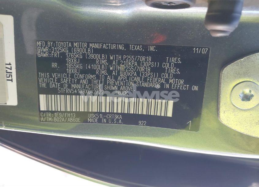 Photo 9 of 2008 Toyota Tundra SR5 5.7L V8 (VIN 5TFRV541X8X042722)