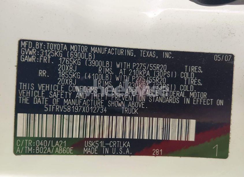 Photo 9 of 2007 Toyota Tundra LIMITED 5.7L V8 (VIN 5TFRV58197X012734)