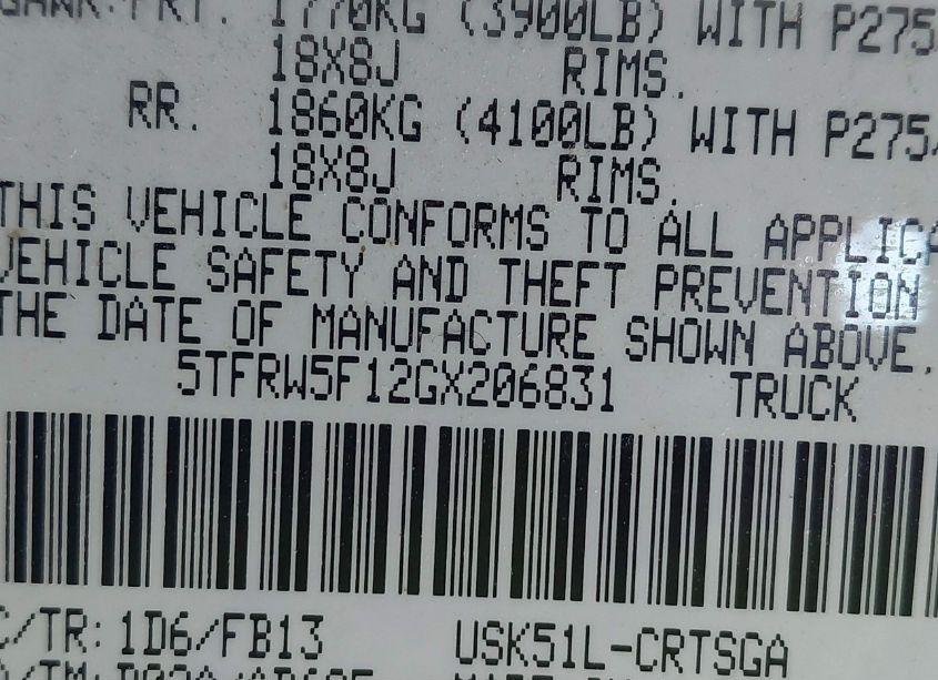 Photo 9 of 2016 Toyota Tundra SR5 5.7L V8 (VIN 5TFRW5F12GX206831)