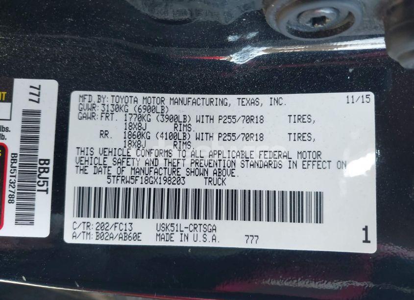 Photo 9 of 2016 Toyota Tundra SR5 5.7L V8 (VIN 5TFRW5F18GX198203)