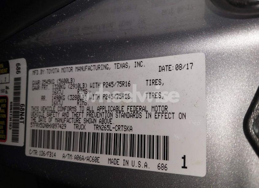 Photo 9 of 2017 Toyota Tacoma SR (VIN 5TFRX5GN0HX097429)