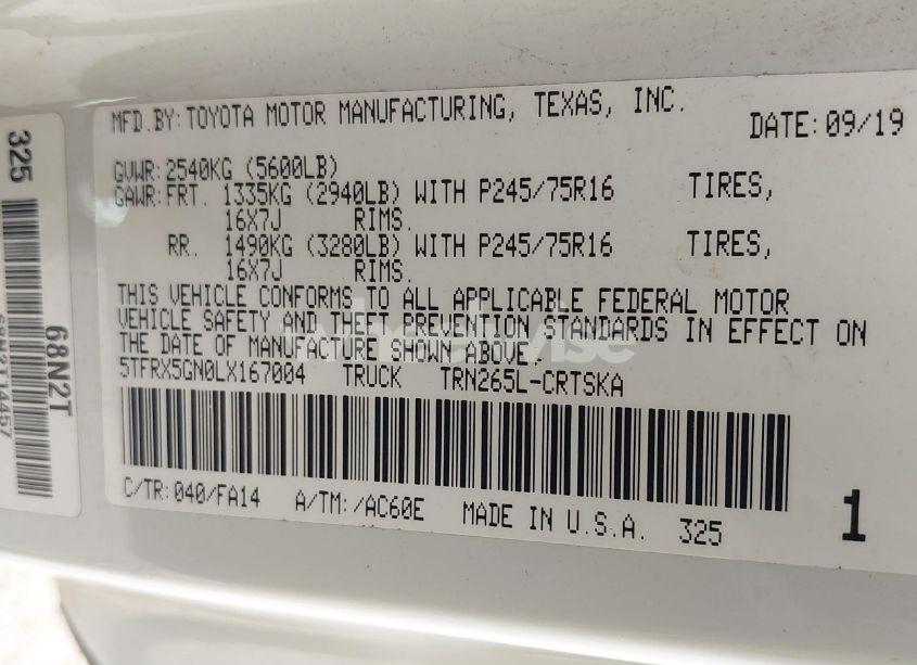 Photo 9 of 2020 Toyota Tacoma SR (VIN 5TFRX5GN0LX167004)