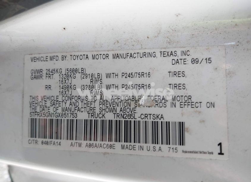 Photo 9 of 2016 Toyota Tacoma SR (VIN 5TFRX5GN1GX051753)