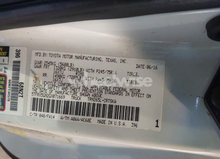 Photo 9 of 2016 Toyota Tacoma SR (VIN 5TFRX5GN2GX071669)