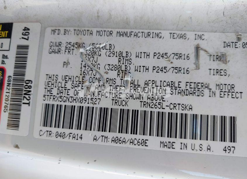 Photo 9 of 2017 Toyota Tacoma SR (VIN 5TFRX5GN3HX091527)