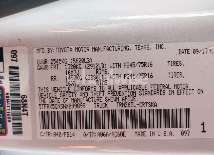 Photo 9 of 2017 Toyota Tacoma SR (VIN 5TFRX5GN3HX099899)