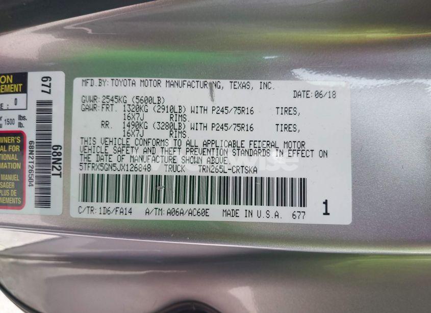 Photo 9 of 2018 Toyota Tacoma SR (VIN 5TFRX5GN5JX126848)