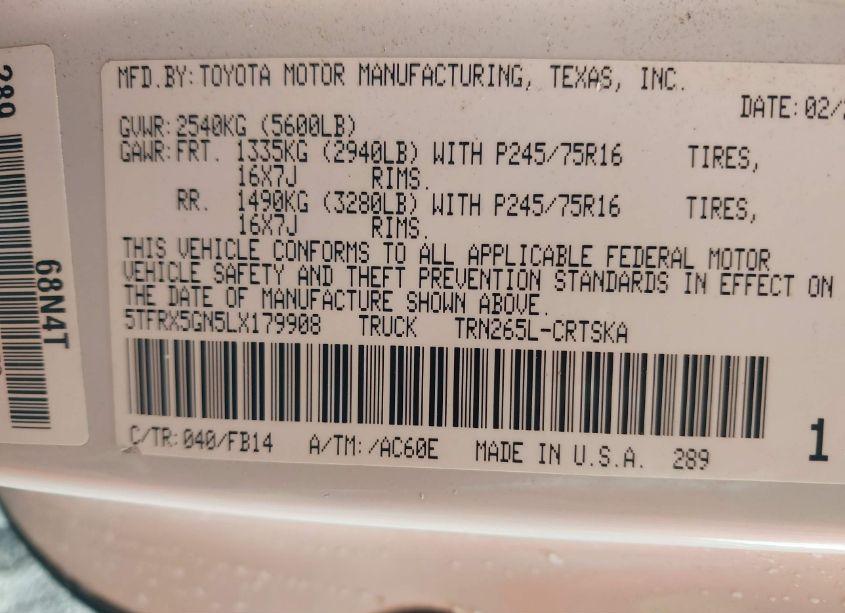 Photo 9 of 2020 Toyota Tacoma SR (VIN 5TFRX5GN5LX179908)