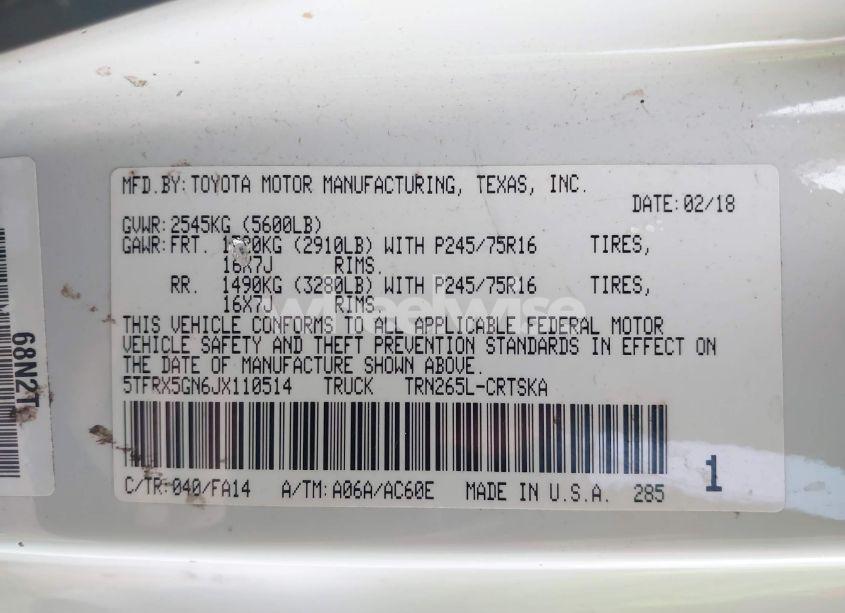 Photo 9 of 2018 Toyota Tacoma SR (VIN 5TFRX5GN6JX110514)