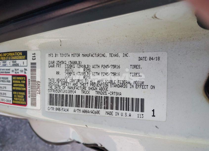 Photo 9 of 2018 Toyota Tacoma SR (VIN 5TFRX5GN7JX118914)