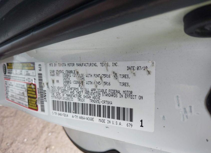 Photo 9 of 2018 Toyota Tacoma SR (VIN 5TFRX5GN7JX128133)