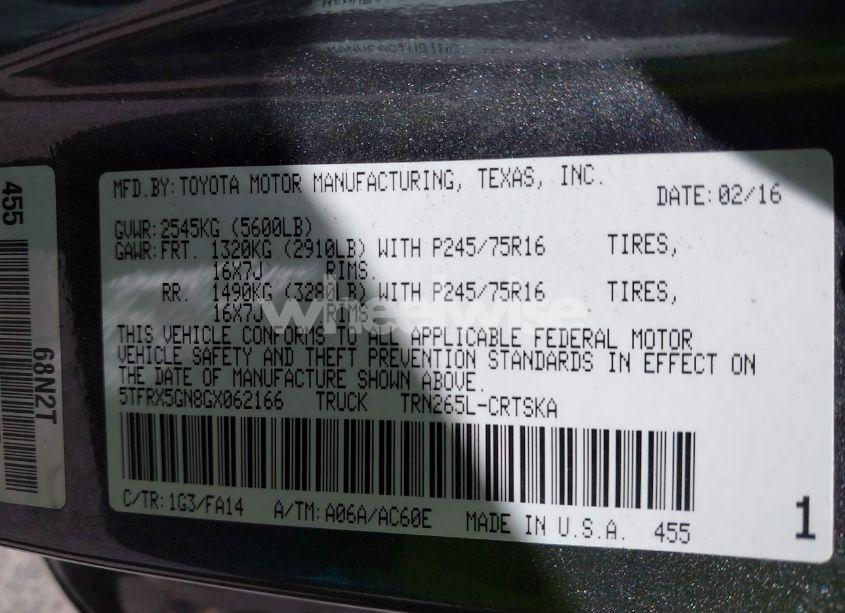Photo 9 of 2016 Toyota Tacoma SR (VIN 5TFRX5GN8GX062166)