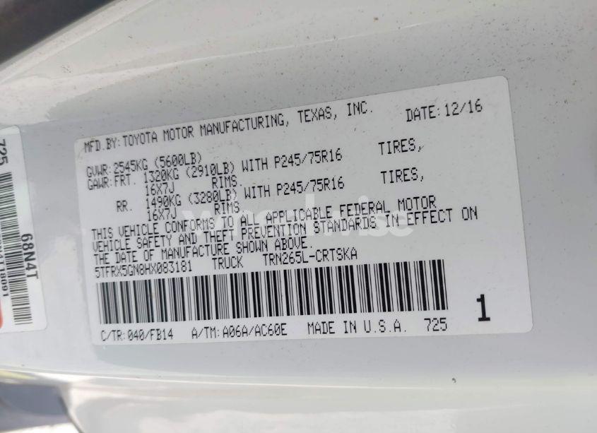 Photo 9 of 2017 Toyota Tacoma SR (VIN 5TFRX5GN8HX083181)