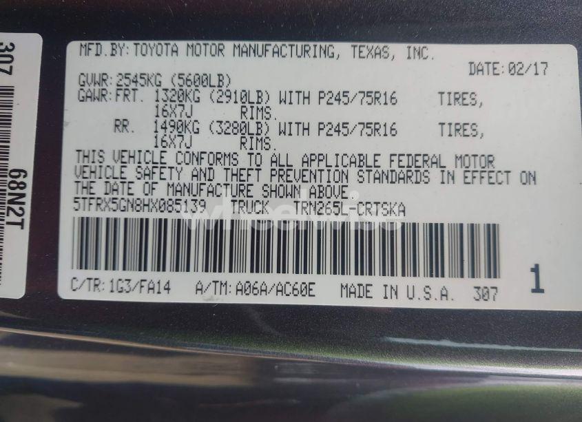 Photo 9 of 2017 Toyota Tacoma SR (VIN 5TFRX5GN8HX085139)