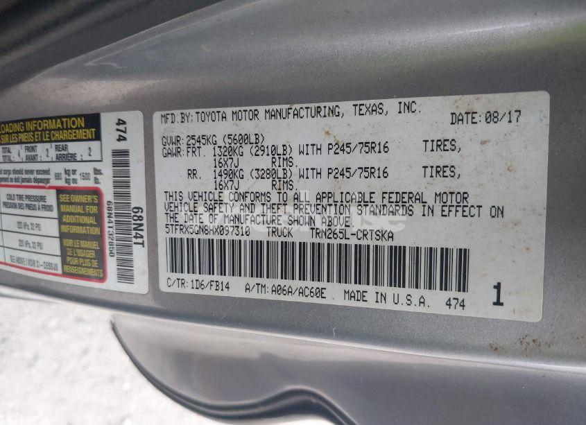 Photo 9 of 2017 Toyota Tacoma SR (VIN 5TFRX5GN8HX097310)