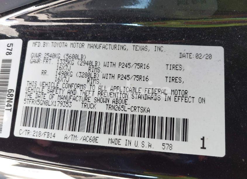 Photo 9 of 2020 Toyota Tacoma SR (VIN 5TFRX5GN8LX179353)