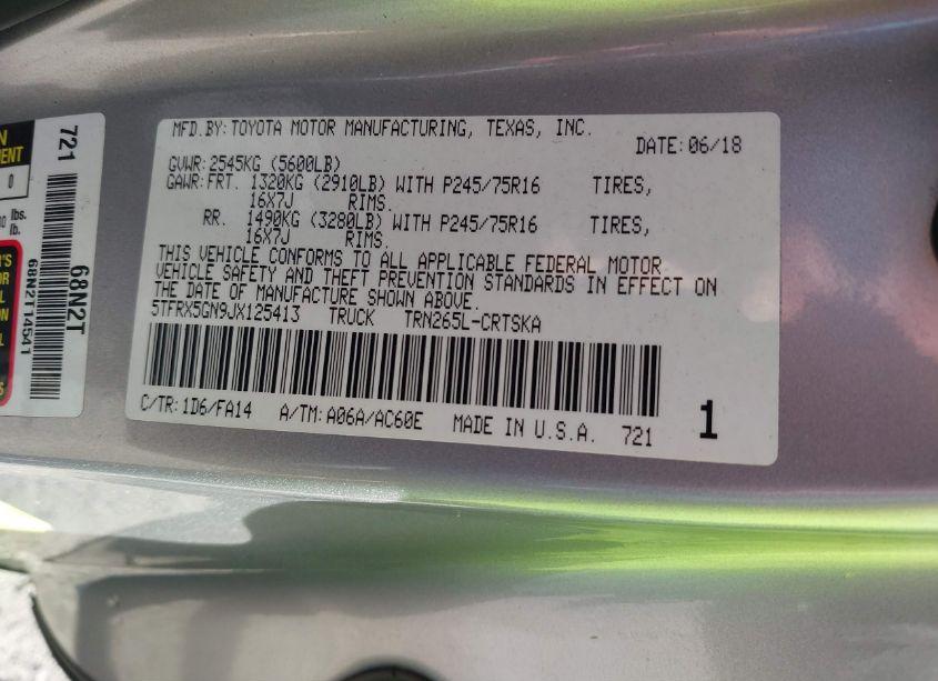 Photo 9 of 2018 Toyota Tacoma SR (VIN 5TFRX5GN9JX125413)