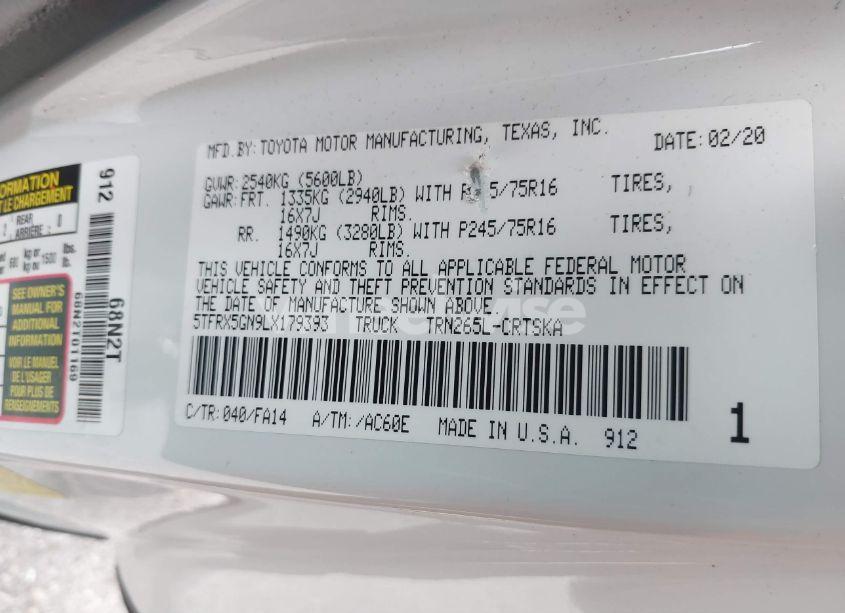 Photo 9 of 2020 Toyota Tacoma SR (VIN 5TFRX5GN9LX179393)