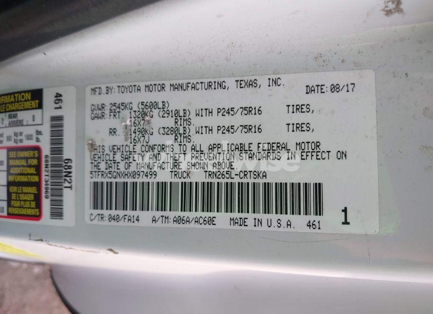 Photo 9 of 2017 Toyota Tacoma SR (VIN 5TFRX5GNXHX097499)