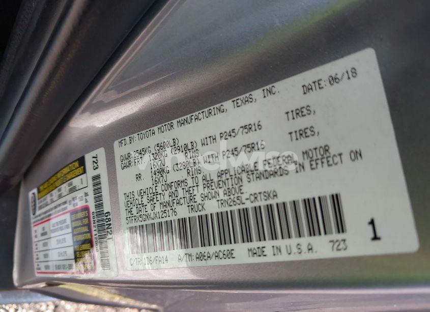 Photo 9 of 2018 Toyota Tacoma SR (VIN 5TFRX5GNXJX125176)