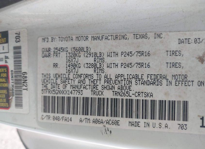 Photo 9 of 2019 Toyota Tacoma SR (VIN 5TFRX5GNXKX147793)
