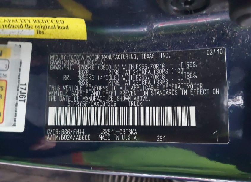 Photo 9 of 2010 Toyota Tundra GRADE 5.7L V8 (VIN 5TFRY5F10AX091308)