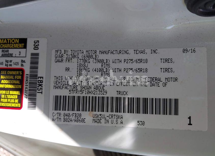 Photo 9 of 2017 Toyota Tundra SR5 5.7L V8 (VIN 5TFRY5F10HX213529)