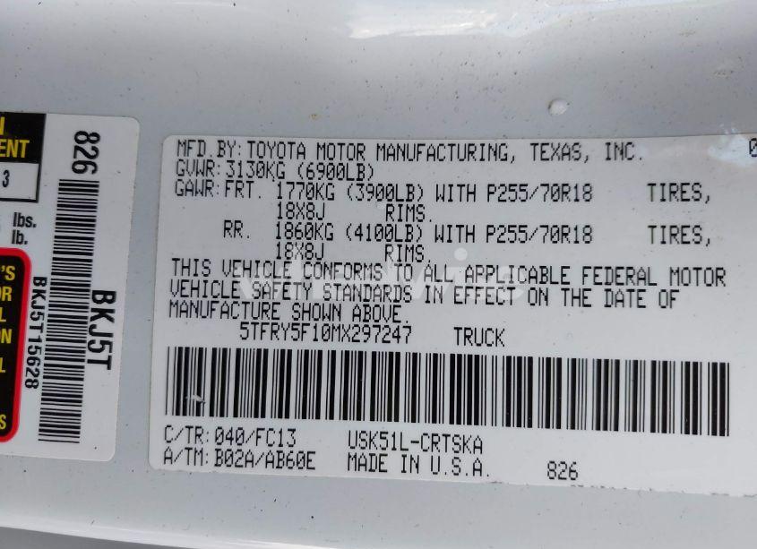 Photo 9 of 2021 Toyota Tundra SR5 (VIN 5TFRY5F10MX297247)