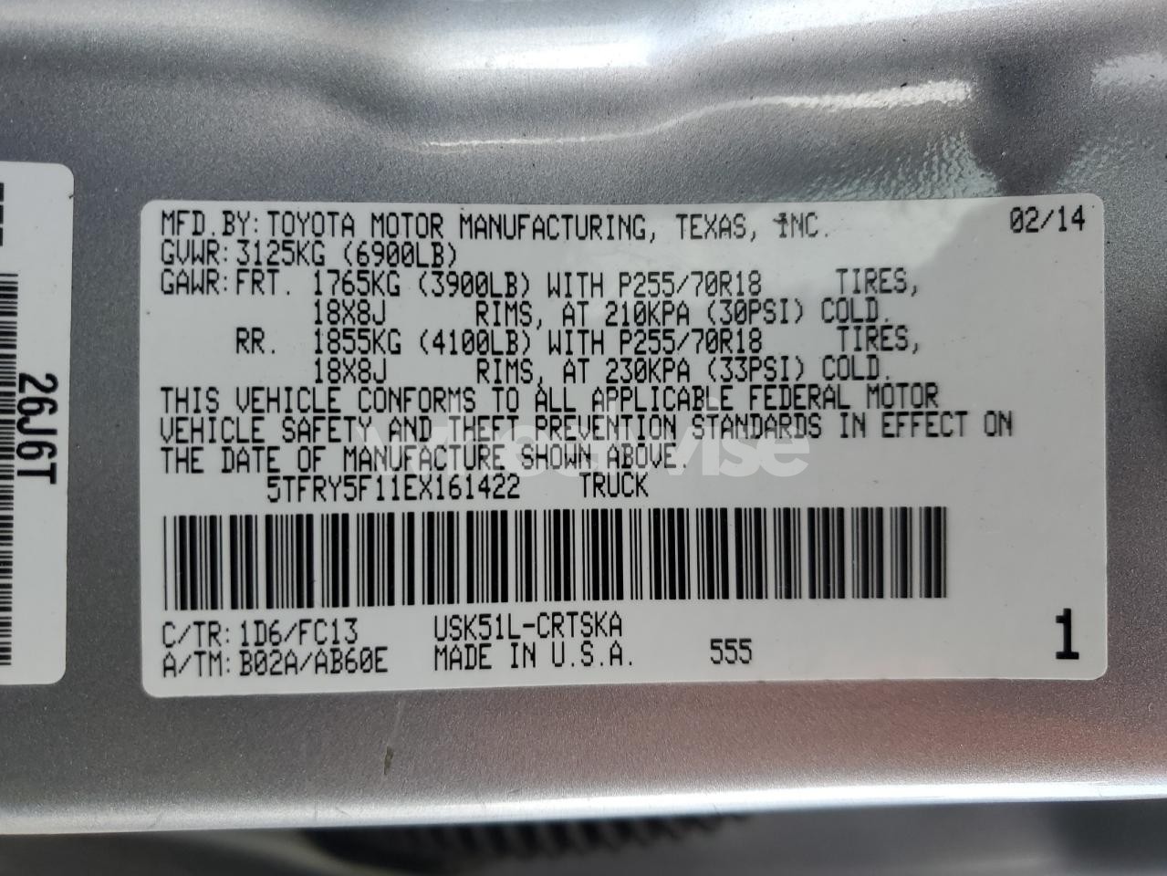 Photo 12 of 2014 TOYOTA TUNDRA DOUBLE CAB SR (VIN 5TFRY5F11EX161422)