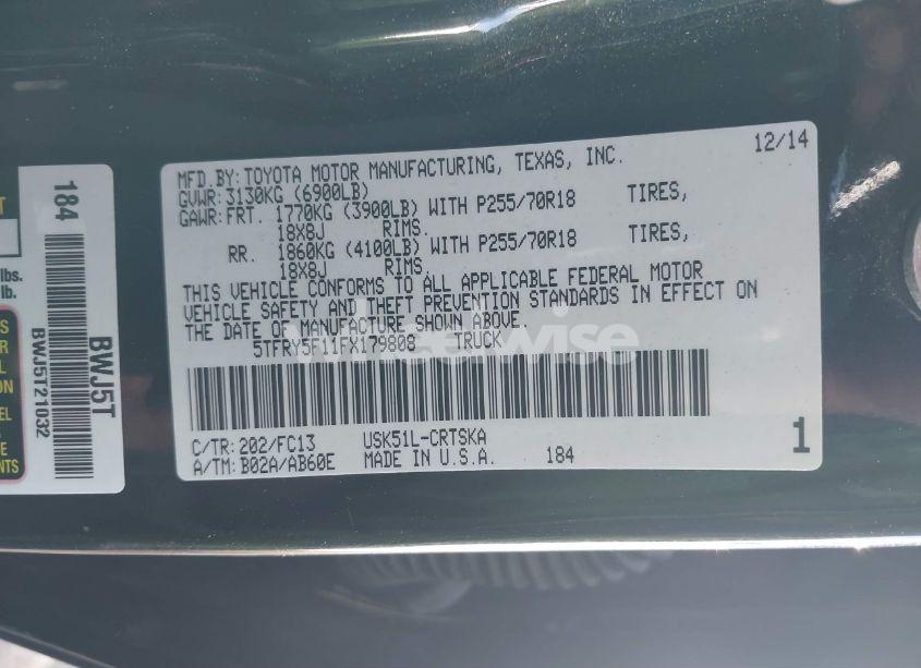 Photo 9 of 2015 Toyota Tundra SR5 5.7L V8 (VIN 5TFRY5F11FX179808)