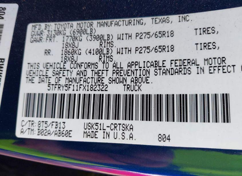 Photo 9 of 2015 Toyota Tundra SR5 5.7L V8 (VIN 5TFRY5F11FX182322)