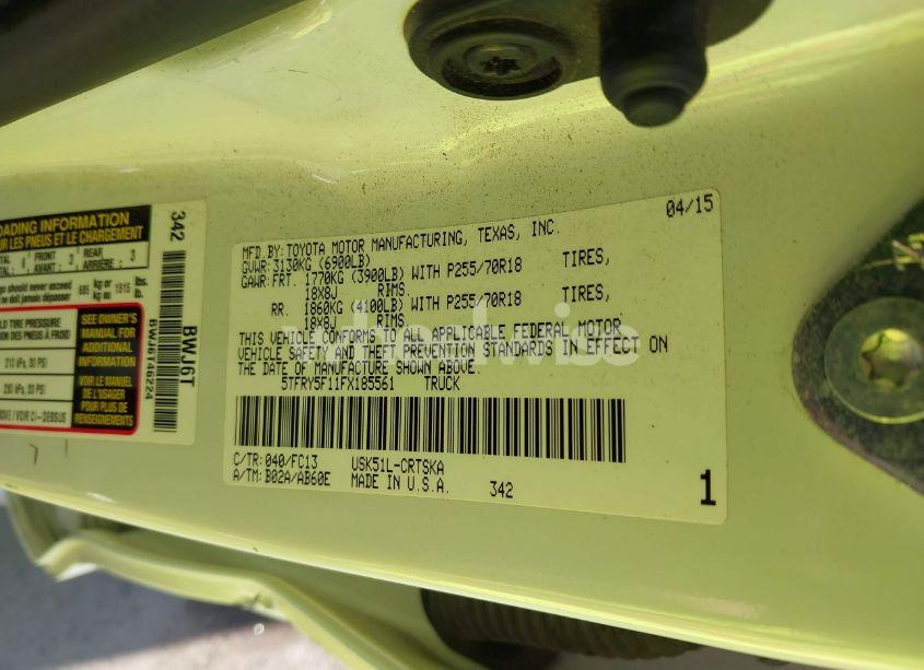 Photo 9 of 2015 Toyota Tundra SR5 5.7L V8 (VIN 5TFRY5F11FX185561)