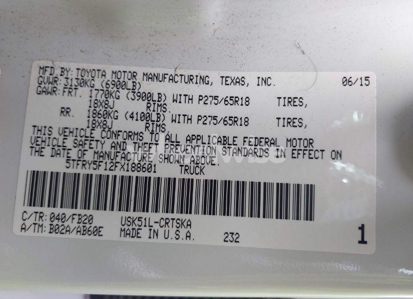 Photo 9 of 2015 Toyota Tundra SR5 5.7L V8 (VIN 5TFRY5F12FX188601)