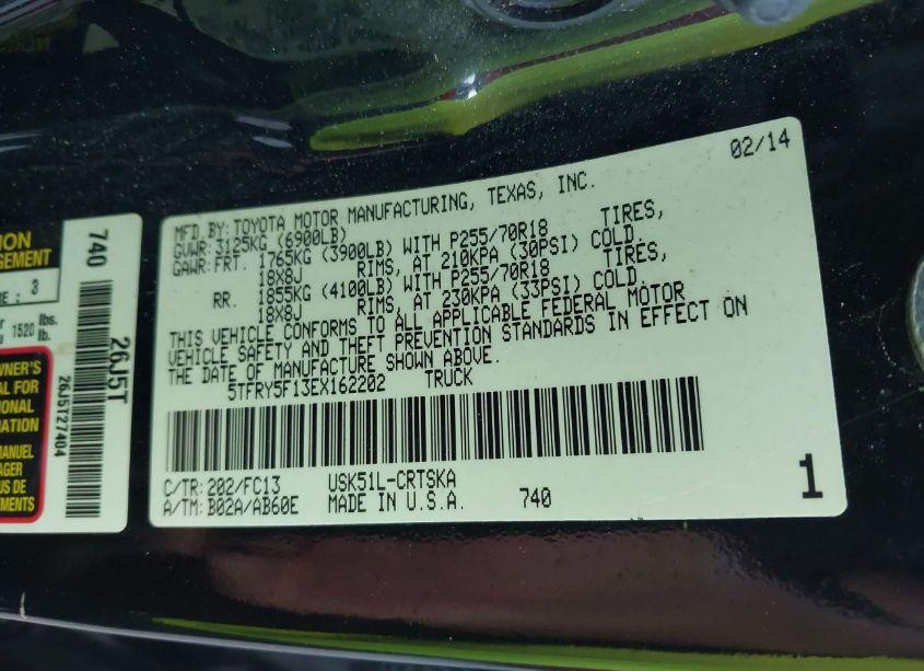 Photo 9 of 2014 Toyota Tundra SR5 5.7L V8 (VIN 5TFRY5F13EX162202)