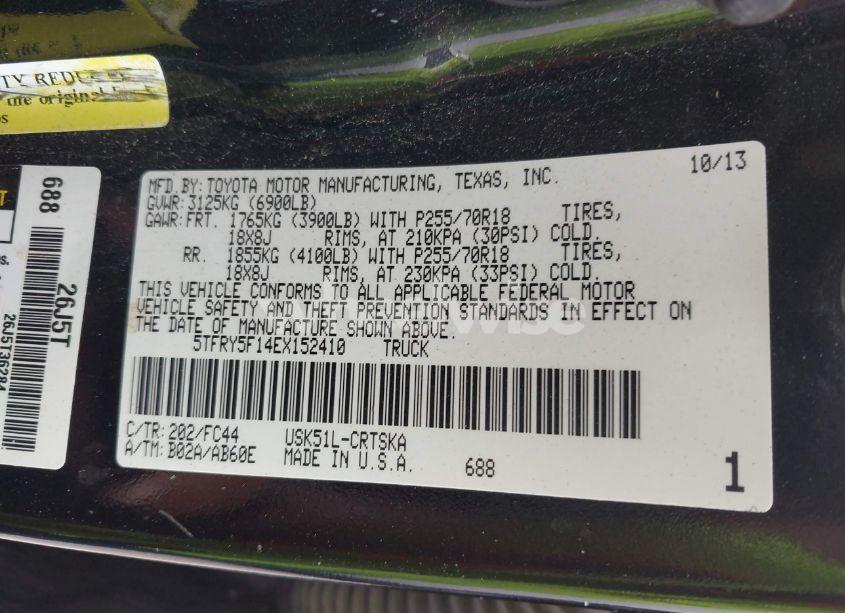 Photo 9 of 2014 Toyota Tundra SR5 5.7L V8 (VIN 5TFRY5F14EX152410)